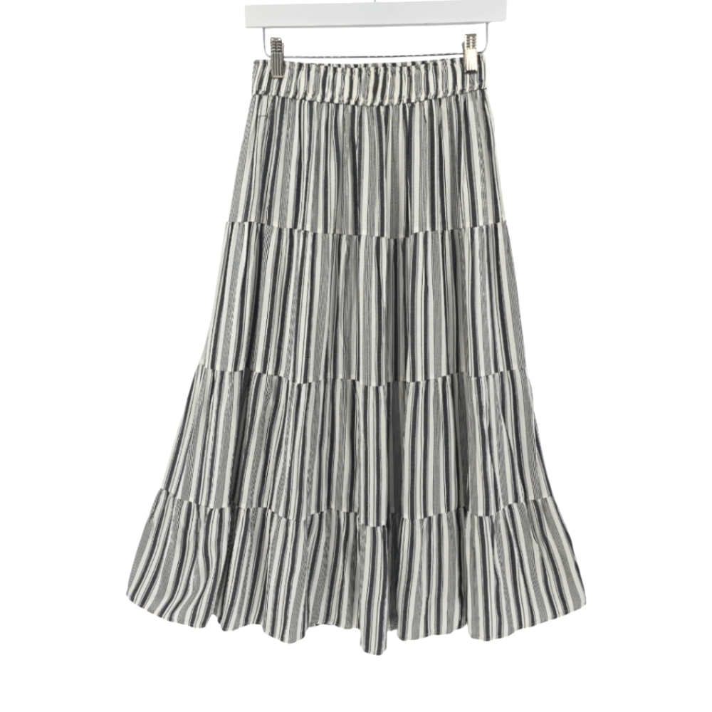 Loft Tiered Maxi Skirt Size XS in Cream with Blue Stripes Soft Flowy Beachy